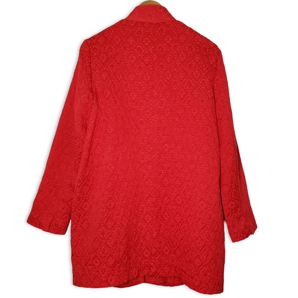 VGUC Zara Jacquard Herringbone Buttoned Mid Length Coat Red Size Large - Picture 3 of 16